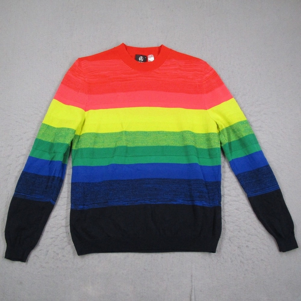 PS Paul Smith Mens Rainbow Stripe Cotton Knit Crewneck Sweater Multicolor M
